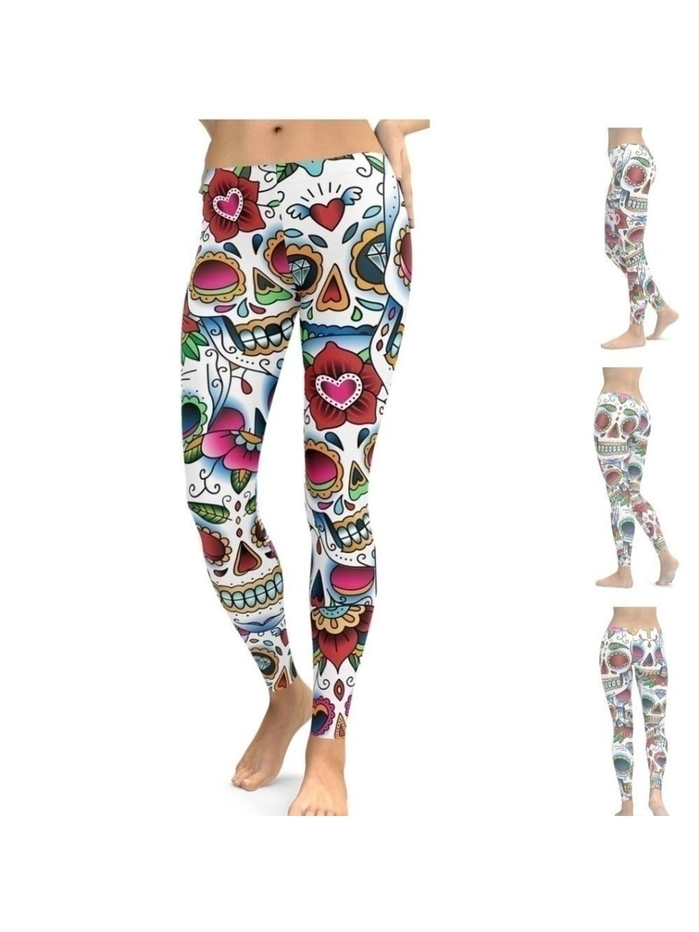Gearbunch Multicolor Sugar Skull Day Of The Dead Athletic Workout Yoga Leggings